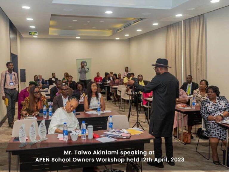 Mr. Taiwo Akinlami speaking at APEN School Owners Workshop held 12th April, 2023